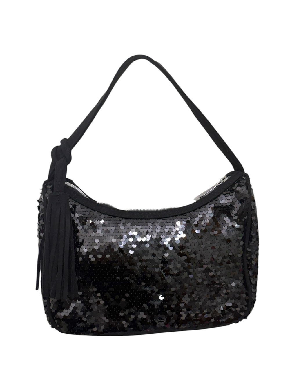 Sequin Black Shoulder Bag with Tassel New